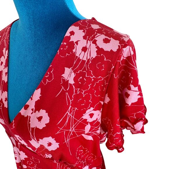 Banana Republic Silk Blend Red & Pink Floral Maxi Dress XL - Picture 7 of 9